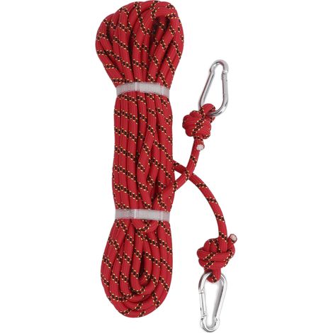 Rotes Kletterseil, 10 mm Durchmesser, 15 m lang, 3 kN Tragfähigkeit, ideal zum Campen, Wandern und Abseilen. (1/5)