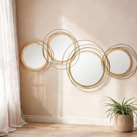 Ensemble de 4 miroirs muraux ronds en métal doré 107 x 56 cm (1/5)
