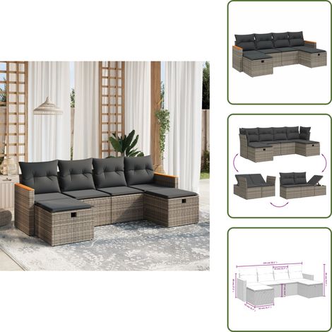 Rattan - vidaXL Set Divano da Giardino 6 pz con Cuscini Grigio in Polyrattan - Poltrona da esterno