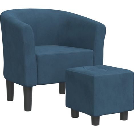 Poltrona lounge seduta comoda dal design moderno con poggiapiedi in velluto blu scuro DEC026418