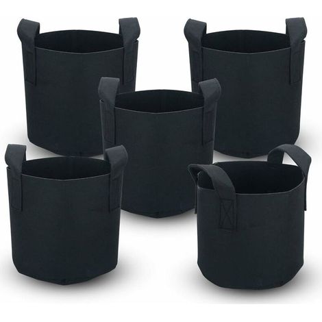 Lot de 5 sacs de plantation non tissés, 20 litres - 5 gallons - 25 x 30 cm - avec poignées - pour jardin, serre etc. - sacs de plantation (1/5)