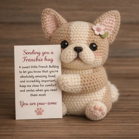 New Crochet Dog Emotional Companion Puppy Emotional Companion Card - French Bulldog -