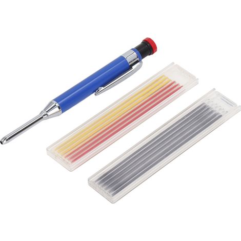 Set de 12 crayons de menuisier mécaniques robustes, nez long pour trous profonds, recharge incluse, bleu, idéal pour le travail du bois (1/5)