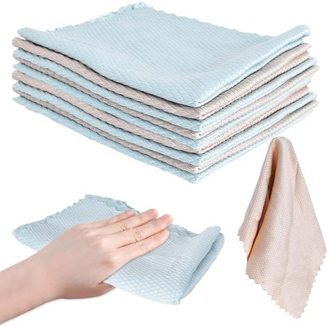 Lot de 10 Chiffons de Nettoyage en Écailles de Poisson, 30 x 40cm Chiffons en Microfibres Lingette Essuie pour Verre Torchons de Cuisine, Torchon Nettoyage Réutilisable Lavable (1/5)