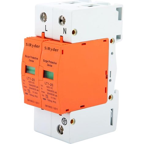 Parafoudre 220V Dispositif de Protection Contre Les Surtensions 2P Déchargeur de Surtension Montage sur Rail DIN 35mm 420VAC 20kA (1/5)