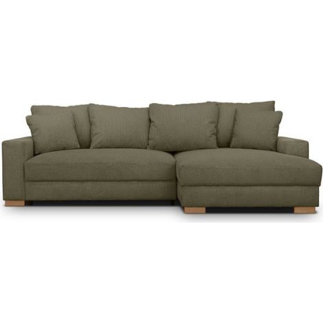Canapé d'angle convertible réversible - 3 places - MALLO - Tissu velours côtelé Kaki - 232 x 138/99 x 76 cm (1/5)