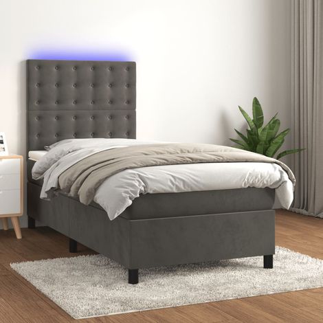 Cama box spring colchón y LED terciopelo gris oscuro 80x200 cm (1/5)