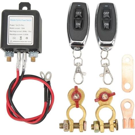 Interrupteur de Déconnexion de Batterie à Distance, Interrupteur de Coupure de Voiture DC 12 V, Antivol, Coupe-circuit Principal avec Borne en Cuivre Télécommandée pour Voiture (12V120A) (1/4)
