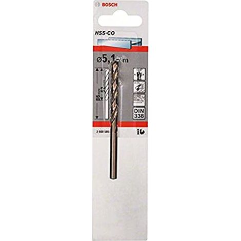 Trapano in metallo HSS-Co, DIN 338, 5,1 x 52 x 86 mm, confezione da 1