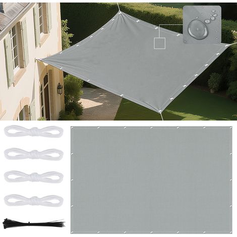 (Gris clair, 2x3m) Voile d'ombrage imperméable avec œillets, adaptée aux jardins et terrasses extérieures. (1/5)