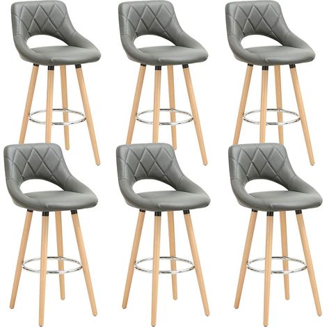 Woltu – Lot de 6 tabourets de bar en similicuir et bois massif – Dossier ergonomique – Hauteur 91cm – Repose-pieds – Protection sol antidérapante (1/5)