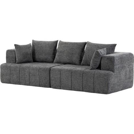 Canapé 3 places, modèle Cloud, en chenille avec rembourrage à ressorts épais, assise large et profonde, larges accoudoirs, coussins, gris (1/5)