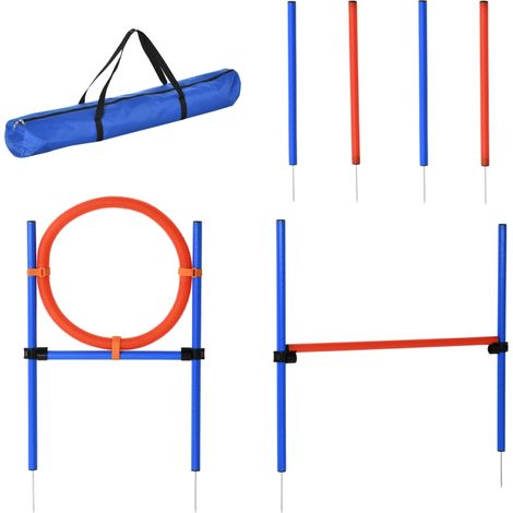 Kit d'agilité canine 3 en 1 haies slalom anneau saut bleu rouge