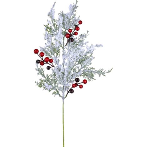 Rameaux De Houx Artificiels - Baies Rouges Givrées - 49 Cm - Décoration De Sapin De Noël - Lot De 6 (1/5)