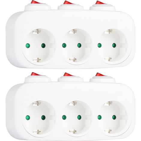 Multiprise murale lot de 2 avec 3 interrupteurs individuels – 3 prises Schuko 16A 3500W – Bloc prise sans fil pour cuisine et salon – Blanc – Cilia (1/5)