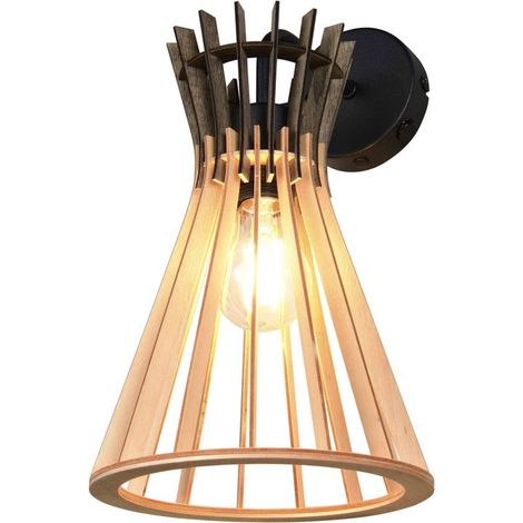 Applique, metallo e MDF, nero opaco e finitura naturale, H 36 cm, Alice (1/5)