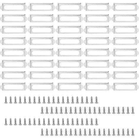 Ensemble de 40 porte-étiquettes pour classeurs à tiroirs, cadre métallique (argenté) (1/4)