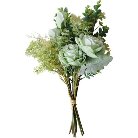 Bouquet de Roses Artificielles Vert Réaliste Tiges, Ornement Floral Décoratif pour Mariage, Fête et Décoration Intérieure, Arrangement Romantique pour Maison et Bureau, (1/5)