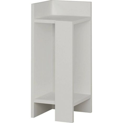 Dmora - Comodino Celestia, Comò basso, Tavolino da notte, Mensola da letto, 25x27h60 cm, Bianco, con imballo rinforzato, con imballo rinforzato