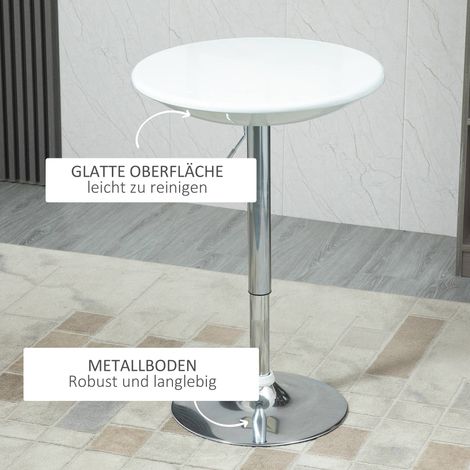 Table haute de bar réglable en hauteur Ø61 cm, table mange-debout ronde en métal blanc, plateau pivotant 360° pour cuisine, salon et terrasse (1/5)