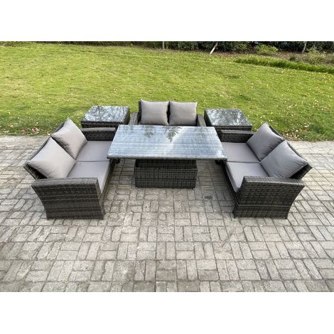 Fimous 6 pièces Mobilier de jardin extérieur ave Table élévatrice Canapé deux places 2 Table d'appoint Gris foncé (1/5)
