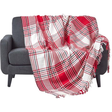 HOMESCAPES Red Tartan Check Sofa and Bed Throw, 225 x 255 cm