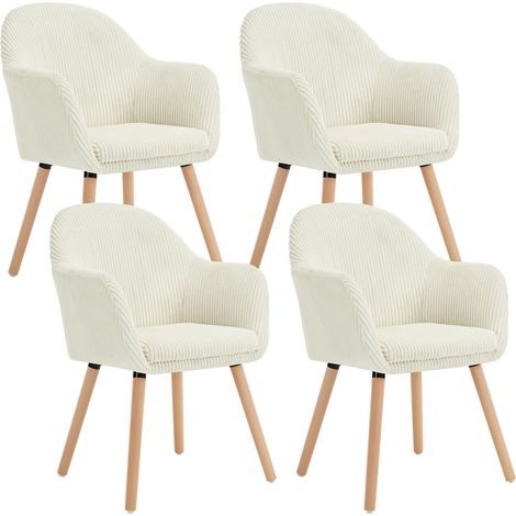 Woltu – Lot de 4 chaises de salle à manger en velours côtelé – Chaise ergonomique avec accoudoirs – Bois massif – Dimensions 41 x 39 x 83,5 cm – Beige (1/5)