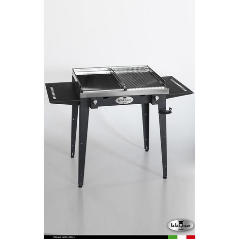Grill 8.6 Inox Piastra mista - Grigio antracite - Con portapiatti - Senza paraschizzi - Senza kit mensola e ruote - barbecue, griglia, giardino, carne, a gas, acciaio made in Italy