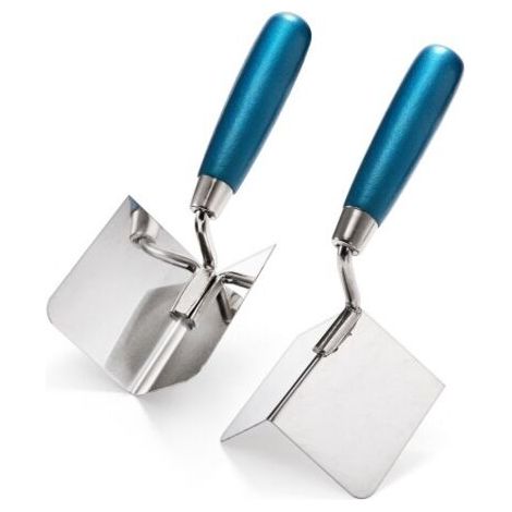 Ensemble de 2 truelles d'angle 80 x 60 mm, truelles d'angle pour intérieur et extérieur, en acier inoxydable, pour les travaux professionnels de plâtrerie et d'installation de cloisons sèches. (1/4)