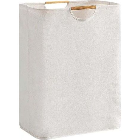 Cesto portabiancheria in cotone - sacco per la biancheria - con manico - 40x30x60 cm - resistente - grande capacità - pieghevole - bianco