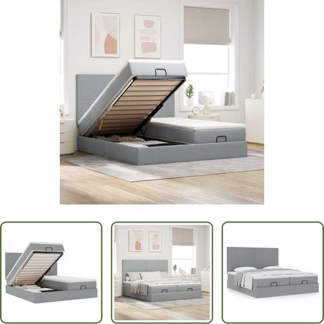 vidaXL Taschenfederkern - Ottoman-Bett mit Matratzen Hellgrau 180x200 cm Stoff (1/5)