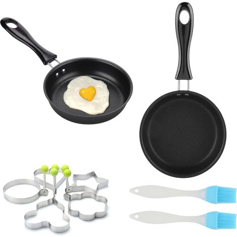 2 pcs Mini poêle à frire 12 cm, poêle antiadhésive, petite poêle à induction, petite poêle à induction pour œufs, mini poêle à œufs au plat pour cuisinière à gaz et cuisines à induction, avec 2 (1/5)