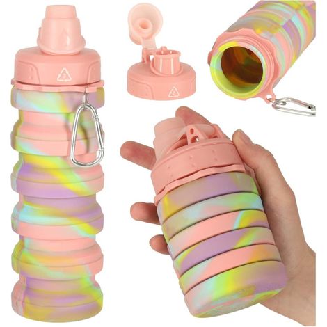 Botella deportiva plegable de silicona, 500 ml, color arcoíris (1/5)
