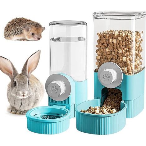 Longziming - Distributeur automatique de nourriture et d'eau pour chats et petits animaux de compagnie – Fixation murale ou sur pied, pour chats, lapins et petits chiens (1/5)