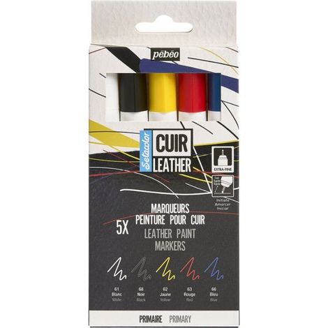 Marqueurs cuir - PEBEO - Couleurs Primaires - 5 pcs