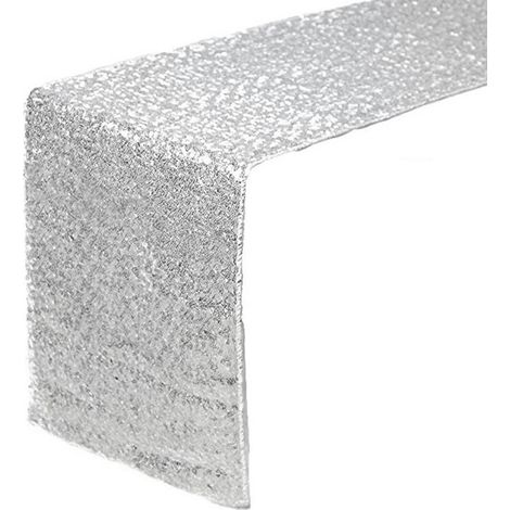 Tischdecke aus goldglitzernder Polyesterfaser, Tischdecke für Hochzeiten und Heimdekoration, silberfarben, 30 x 300 cm (1/5)