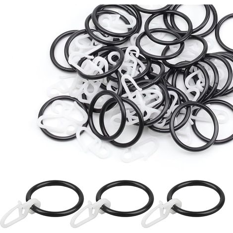 Lot de 50 anneaux de rideau de douche avec crochets en plastique - Diamètre intérieur : 30 mm - Noir (1/5)