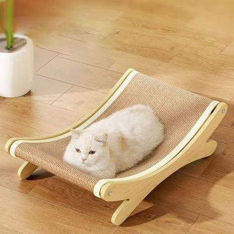 2-in-1 Sisal-Kratzbaum für Wohnungskatzen – Hängematte mit Sisalkissen, Katzenmöbel aus Holz zum Kratzen und Ausruhen (Khaki, 1 Stück) (1/5)