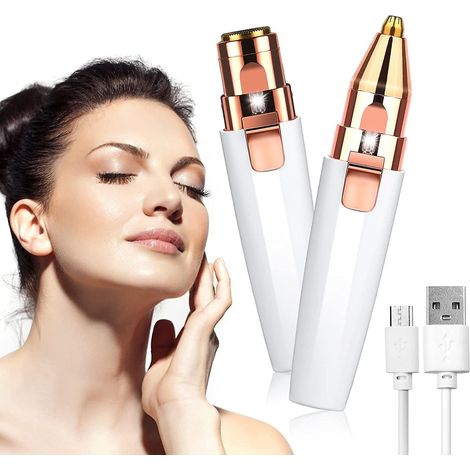 Épilatrice électrique 2-en-1 pour femme, rechargeable par USB avec lumière LED intégrée, pour sourcils, visage, lèvres, bras, blanc (1/5)