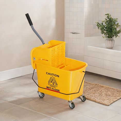 Seau à serpillière 20 L avec presse 2 compartiments jaune (1/5)