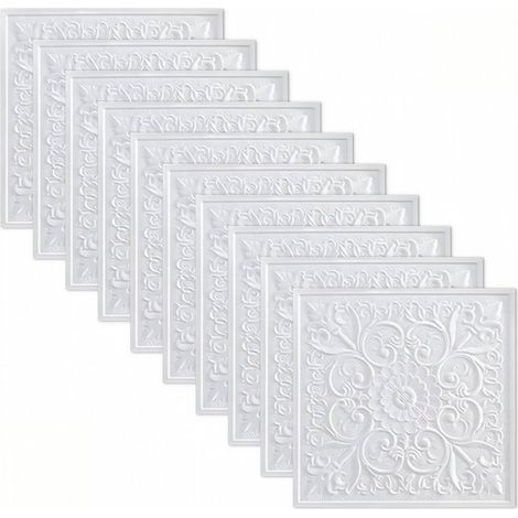 Plaque Imperméable 3D Adhésive pour Plafond - Lot de 20 - Motif Florale Décorative Renovation Facile - Cache-Failles, et Lavable - 35x35cm - 2.45 m² (1/5)