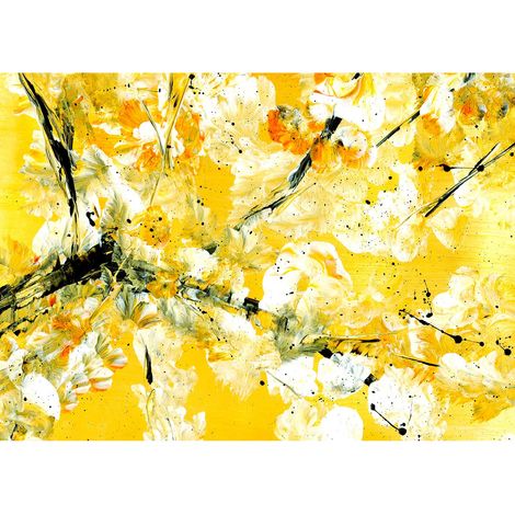 Tableau été fleuri jaune | Tableau à fleurs original pour salon | Tableau sur toile effet peinture idéal chambre adulte & cuisine - 0,7 x 0,5 m (1/2)