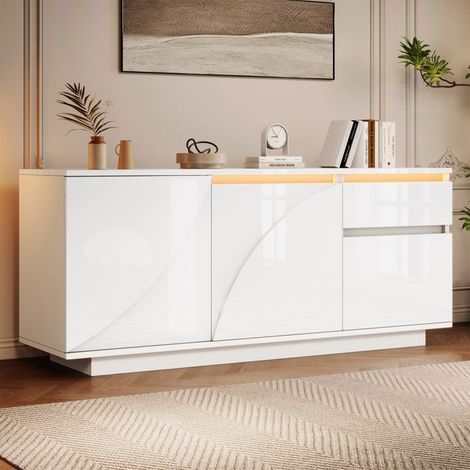 Cómoda - LED - 1 cajón - MDF - Blanco - 140 x 40 x 60 cm