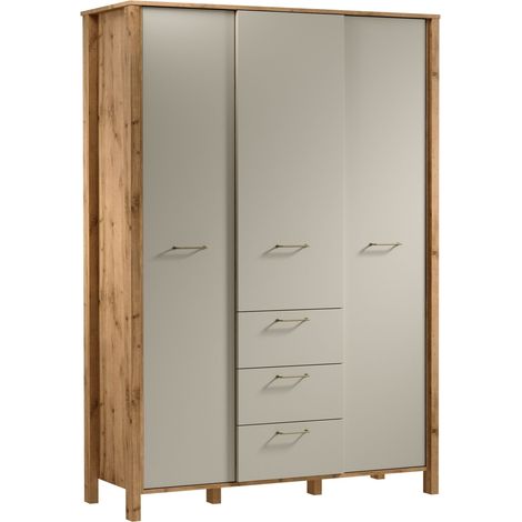 AX LIVING Schubladenschrank Iseonia S3T3S – 138cm, Eiche Wotan & Beige
