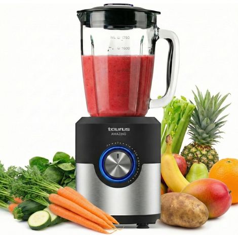 Blender JB1600XC 1600W Bol verre 1,75L 5 vitesses + Turbo Lames inox 6 couteaux Broie glace Éclairage LED Lavable lave-vaissell, Noir (1/5)