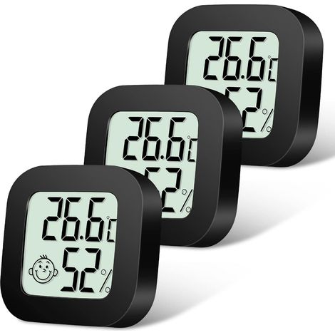 3er-Pack Mini-Thermometer-Hygrometer mit hoher Präzision, Temperatur- und Feuchtigkeitsanzeige, Komfortanzeige für Zuhause und Büro – Schwarz (1/5)
