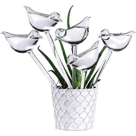 Filiyano-Ensemble de 10 boules de verre transparentes en forme d'oiseau, avec arrosage automatique, pour plantes d'intérieur, supports à plantes et (1/5)