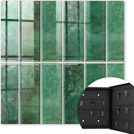Armoire à clés - (30 cm x 30 cm) - Boîte à clés murale - Coffret de rangement pour clés - Couleur noire - Ouverture vers la droite - Pour maison et bureau - Motif vert (1/5)