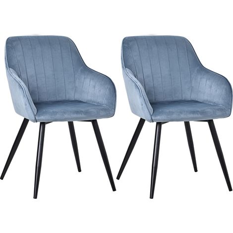 Chaises salle Ă manger velours bleu avec accoudoirs 58x81 cm lot de 2 HOMAVO YZ5 (1/5)