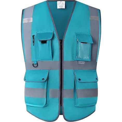 Gilet de sécurité haute visibilité classe 2 réfléchissant, multifonctions à poches multiples, pour homme et femme, chantier travaux, conforme aux normes ANSI (1/3)
